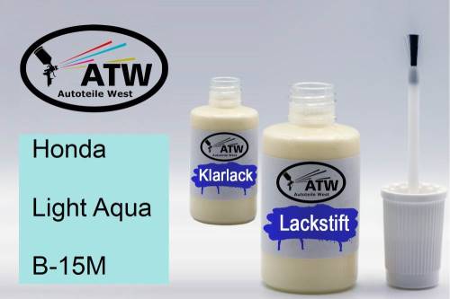 Honda, Light Aqua, B-15M: 20ml Lackstift + 20ml Klarlack - Set, von ATW Autoteile West.